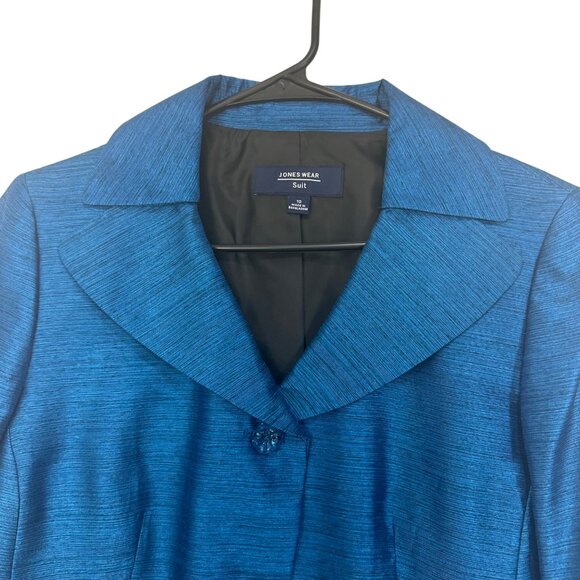 Jones Wear Womens Metallic Royal Blue Button-Front Suit Jacket Size 10 Formal - Picture 11 of 13